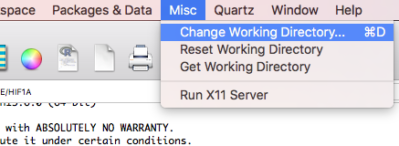  Screenshot of the macOS R.app console, selecting the Change Working Directory... option.