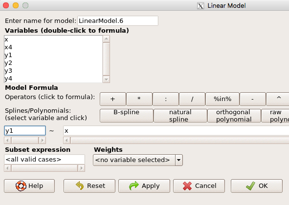 Rcmdr General Linear Model menu