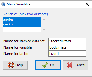Screenshot of filled out Stack variables menu