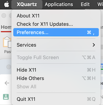 Screenshot XQuartz preferences.